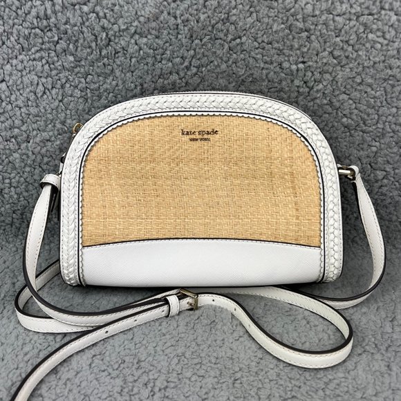 kate spade Handbags - Kate Spade Reiley Straw Dome Bag White Women Saffiano Leather Crossbody New York